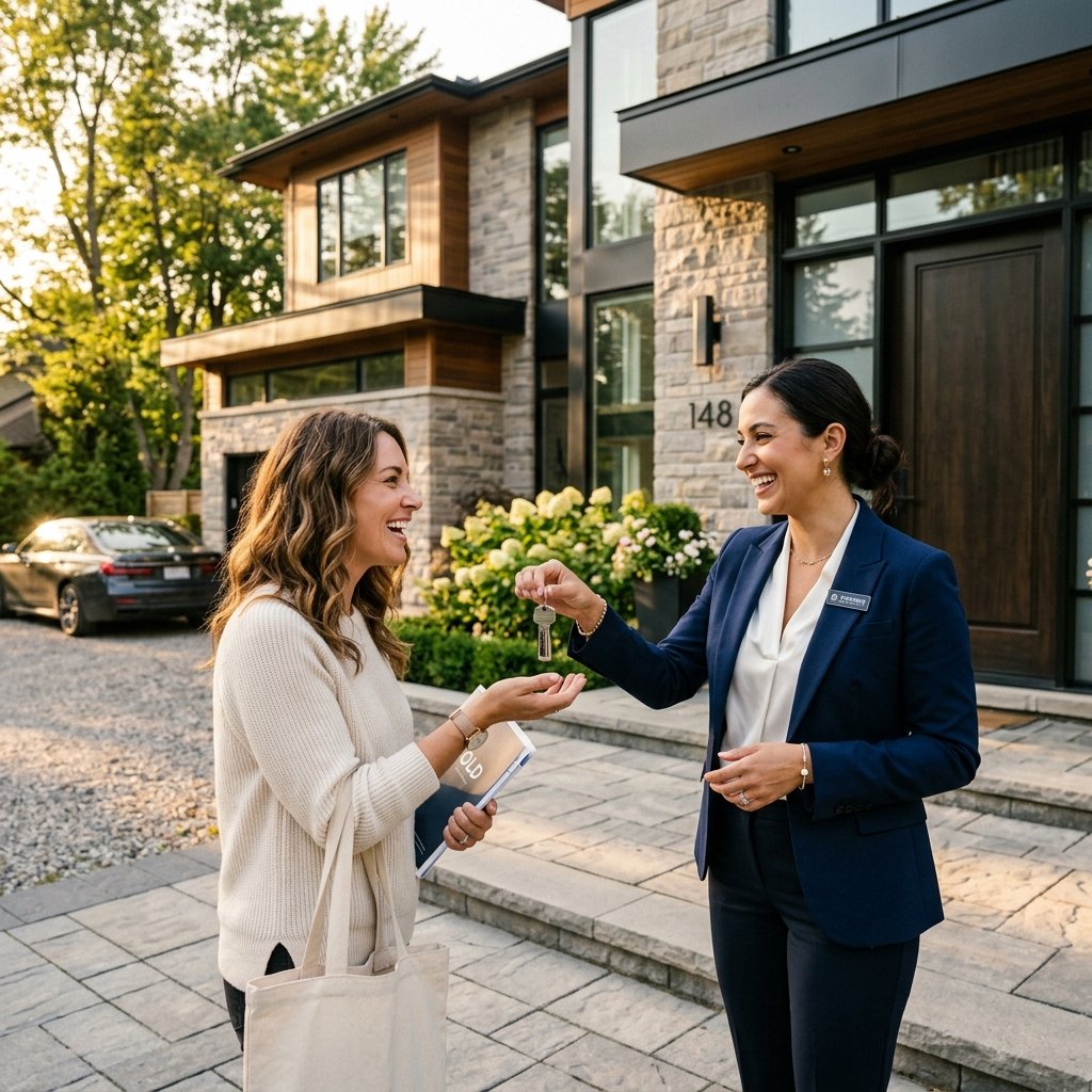 Real estate closer handing over house keys